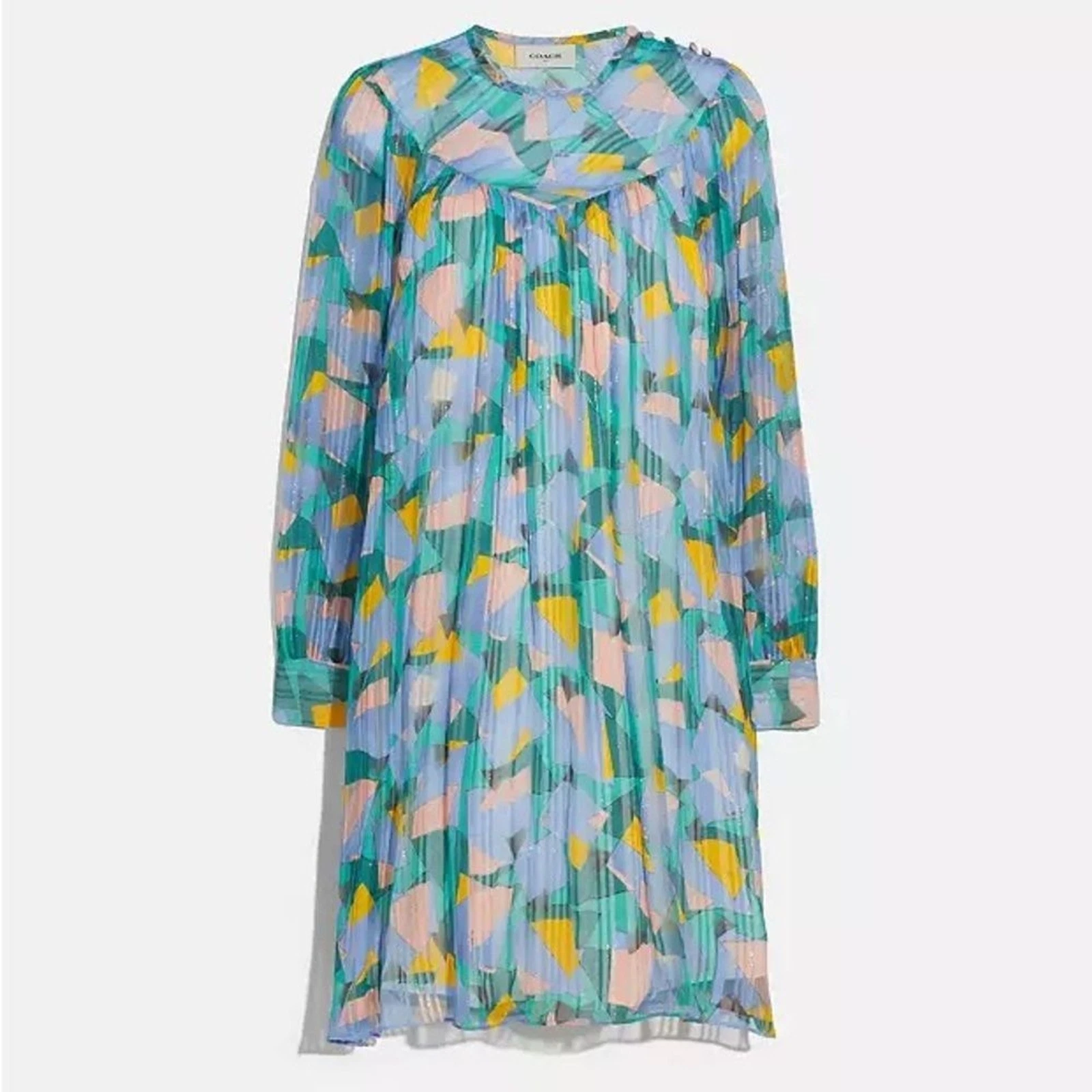 Mini abito Coach colorato audace Geo Yoke manica lunga