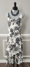 Charming Charlie White Dress Black and Teal Flower Print Size Small Homecoming