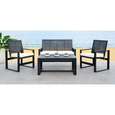 SAFAVIEH Outdoor Collection Ozark 4-Piece Patio Set | Black Wash |