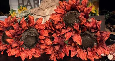 9  Farmhouse Sunflower Autumn Fall Sunflower Stem Pick Rust Orange