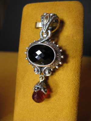 BARBARA BIXBY ONIX GARNET ENHANCER GEMSTONE CARVED SS 18 PENDANT Gift Designer