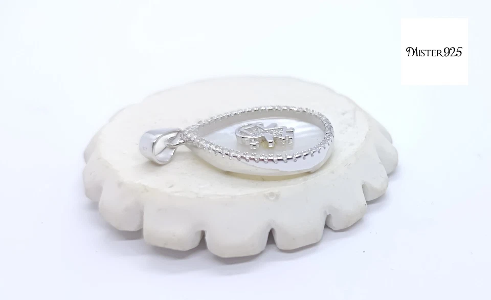 ciondolo donna argento 925 pendente bambina madreperla e zirconi bianchi - Immagine 4 di 4