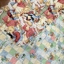 Blue Jean Teddy Bear Blanket Baby Nursery Quilt 90s Y2K Reversible 36 X 42