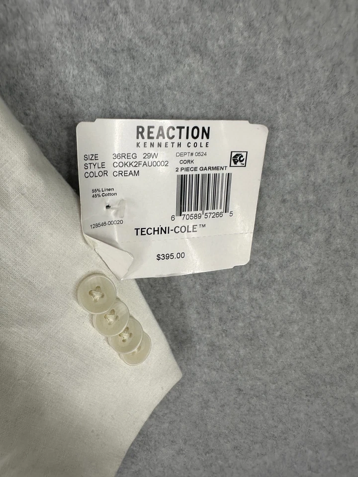 Jaqueta masculina Kenneth Cole Reaction tamanho 36R creme slim fit linho stretch FLAW - Imagem 3 de 4