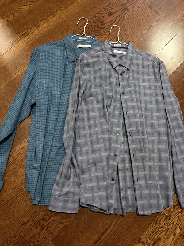 Calvin Klein Lot (2)Men's Long Sleeve Button-Down Shirt, Blue, Purple Size L,