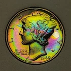 1940-D MERCURY SILVER DIME. BRILLIANT UNC. INSANE VIBRANT TONER. 231