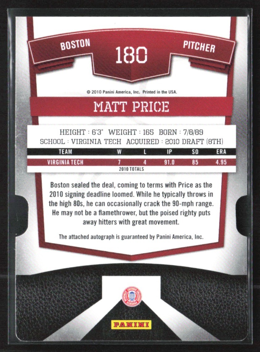 Matt Price 2010 Donruss Elite Extra Edition Status Die-Cut Auto /50 A #180