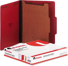 Universal 10203 Pressboard Classification Folders, Letter, Four-Section, Ruby Re