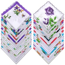 Cotton Handkerchiefs - Ladies Handkerchiefs with Flower Embroidery Wavy Edge