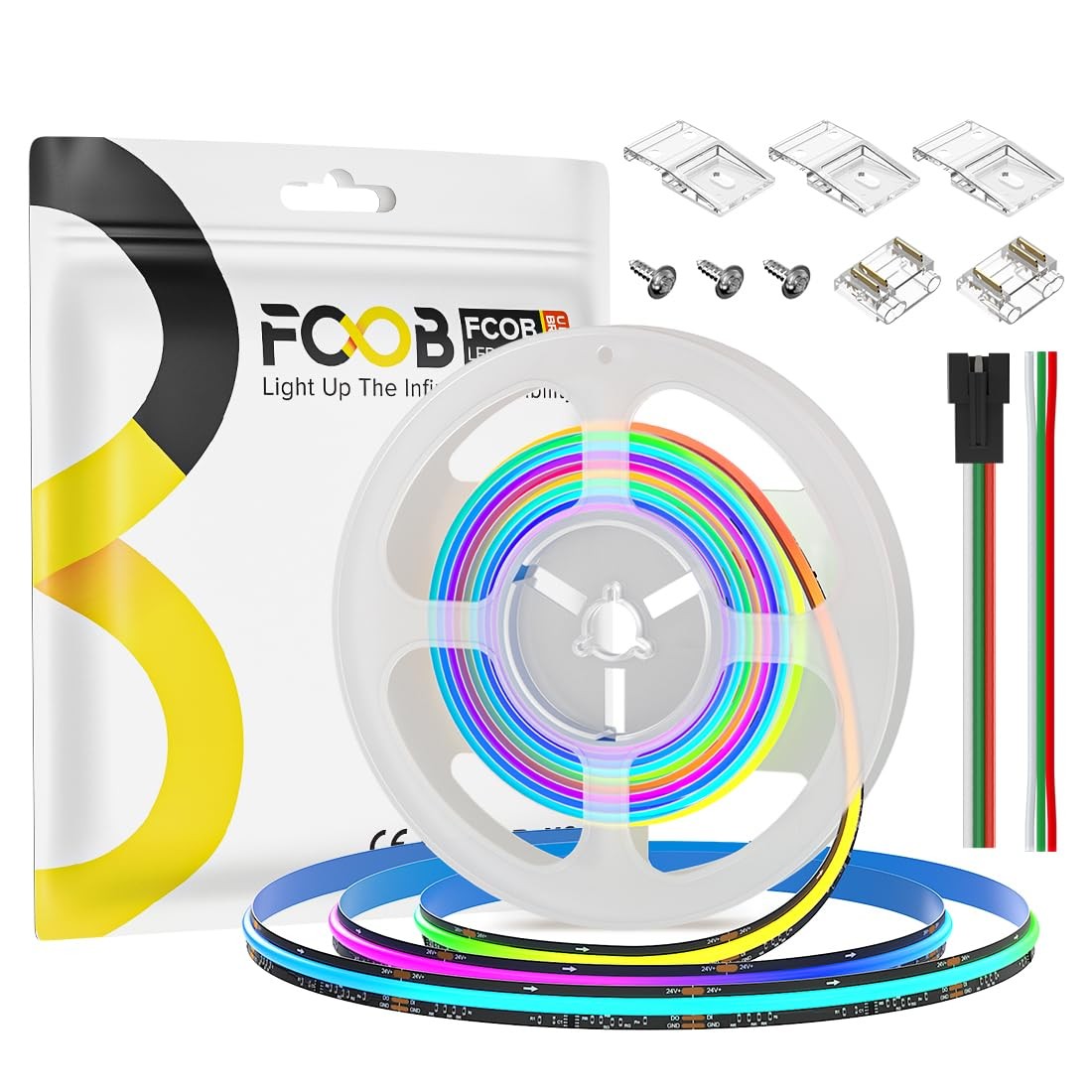 Ruban LED COB WS2811 RGB d'Architecture Intérieure 24V Haute Densité sur PCB Noir 3 Mètres