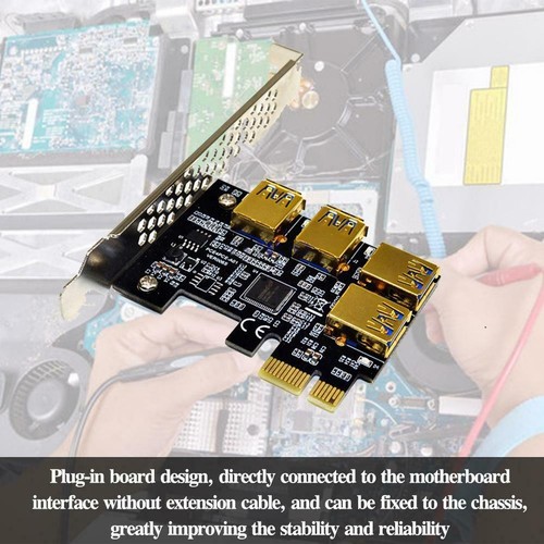 NOWY 4 porty PCIe Riser Adapter Board PCI-E 1x na 4 USB 3.0 PCI-E Rabbet GPU - Zdjęcie 3 z 13