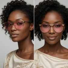 Oversized Rose Tinted Luxury Sunglasses Gold Frame Pink Shield Lens Women NEW