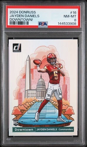 2024 Donruss Jayden Daniels #16 Downtown! Rookie Card PSA 8 NM-MINT