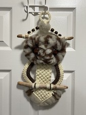 Vintage Handmade Macrame Owl Wall Hanging - 17" Long