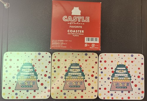 Three Japanese Nagoya Castle Coasters Red Yellow Purple Polka Dot Circle - Picture 2 of 6