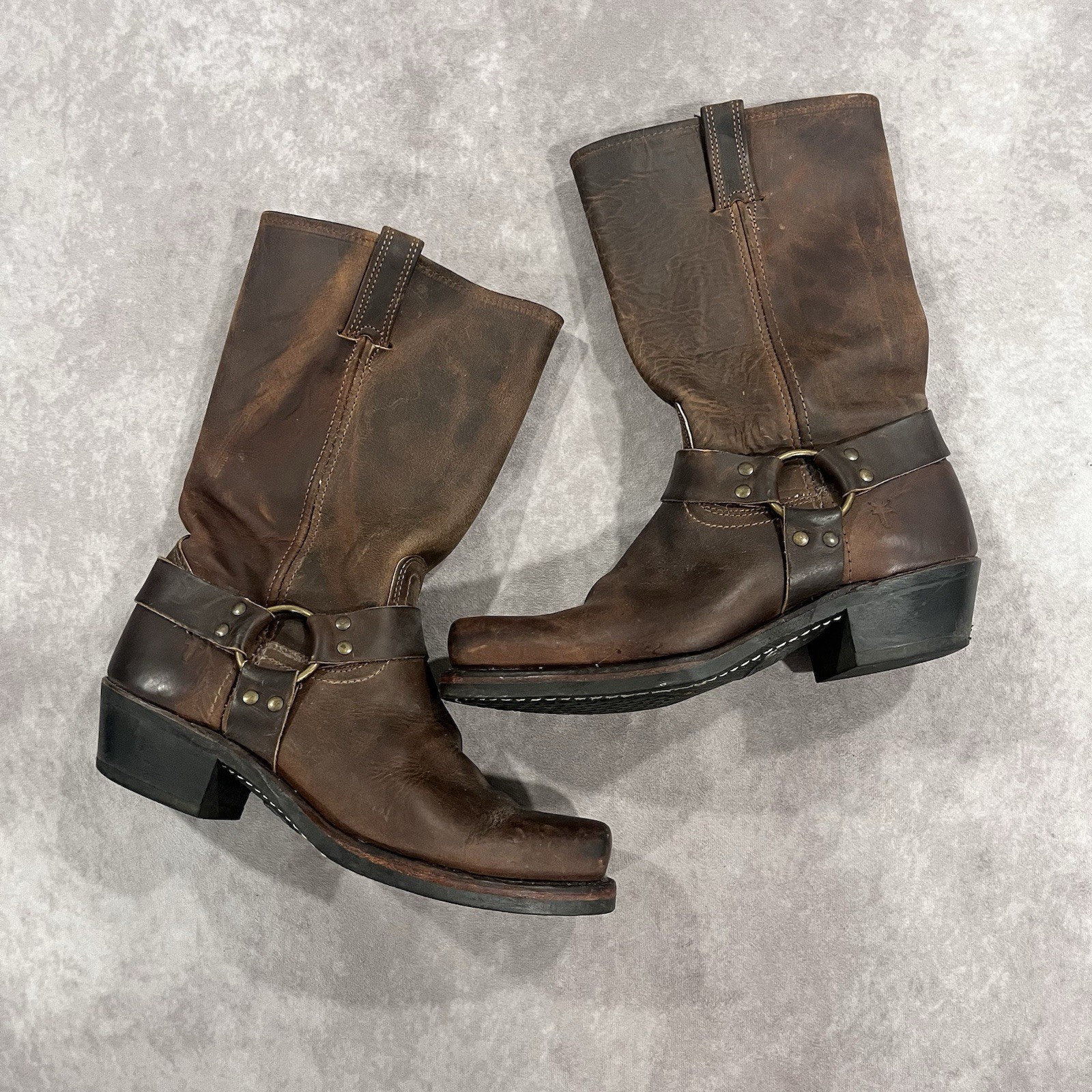 Vintage FRYE Square Toe Harness Boot Mid Calf Made In USA Mens 11M 77300