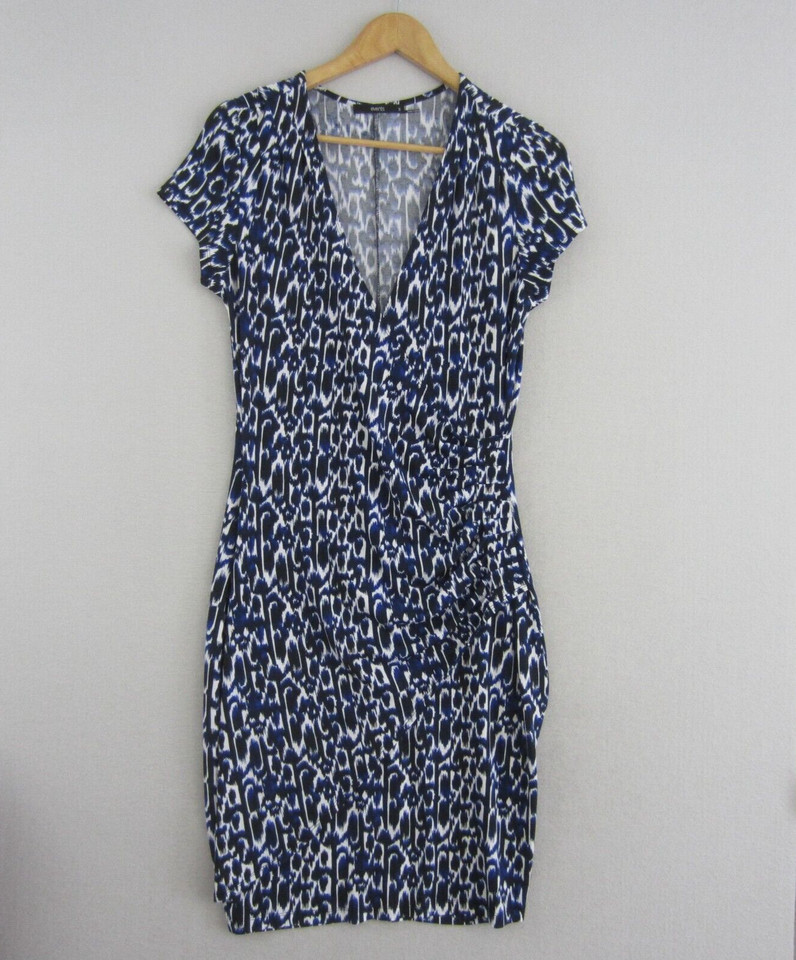Events Dress Womens Small 10 Blue White Black Geometric Straight Stretch Work