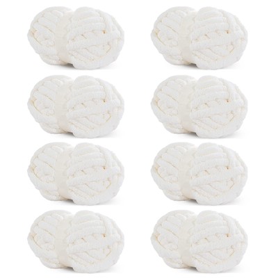 HOMBYS White Chunky Chenille Yarn for Crocheting, Bulky Thick 8 Pack, Cream 