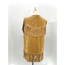 Vintage 70s Leather Suede Fringe Hippie Vest Woodstock Festival Boho Size Large