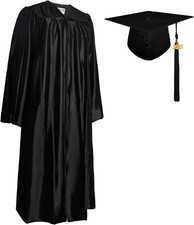GraduationMall Shiny Graduation Cap and Gown with 2025 Tassel for 51, Black
