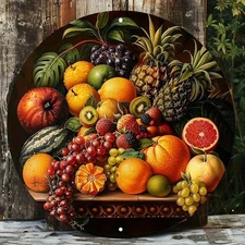 1pc 2D 2D Flat Aluminum Round Fruit Theme Art Sign, 1pc 7.87x 7.87inch Printed M