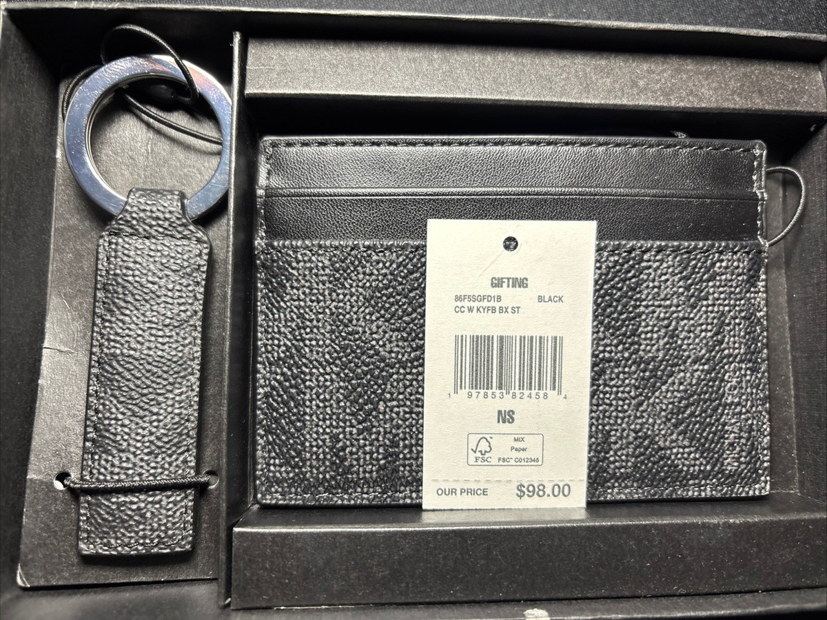 Michael Kors MK Logo Mens Credit Card Holder Wallet W/ Key Chain