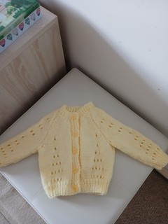 0 3 months Lemon hand knitted baby cardigan new.