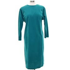 Vintage 80s Aqua Green Long Sleeve Midi Shift Dress Women's Medium