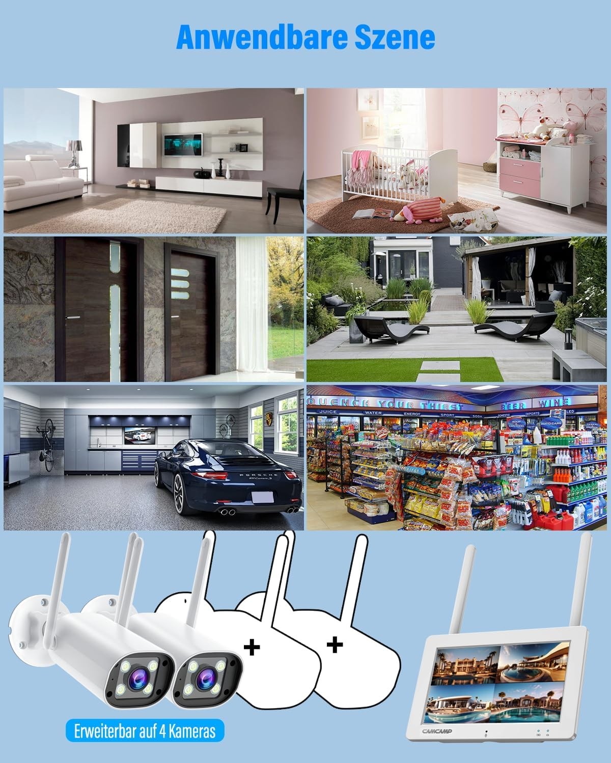 Wireless Home Security Camera System WIFI CCTV 7" Touchscreen Monitor 4CH NVR