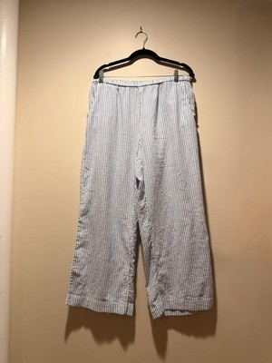 J.CREW Women's Blue White Striped 100% Cotton Size L Relaxed Fit Pant w/ Pockets