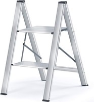 Kingrack Stufenleiter 2 Stufen Aluminium Klappbar Handlauf Rutschfest Silber