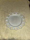 Vintage Anchor Hocking Open Lace Edge White Milk Glass Old Colony 8" Plate Heart