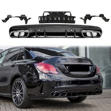 F&uuml;r Mercedes W205 Serienausstattung Diffusor + Auspuffblenden CHROM C63 AMG