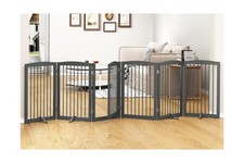 Freestanding Pet Gate with Door, Tall Dog Gate for House, Extra Wide, Pet Pup...