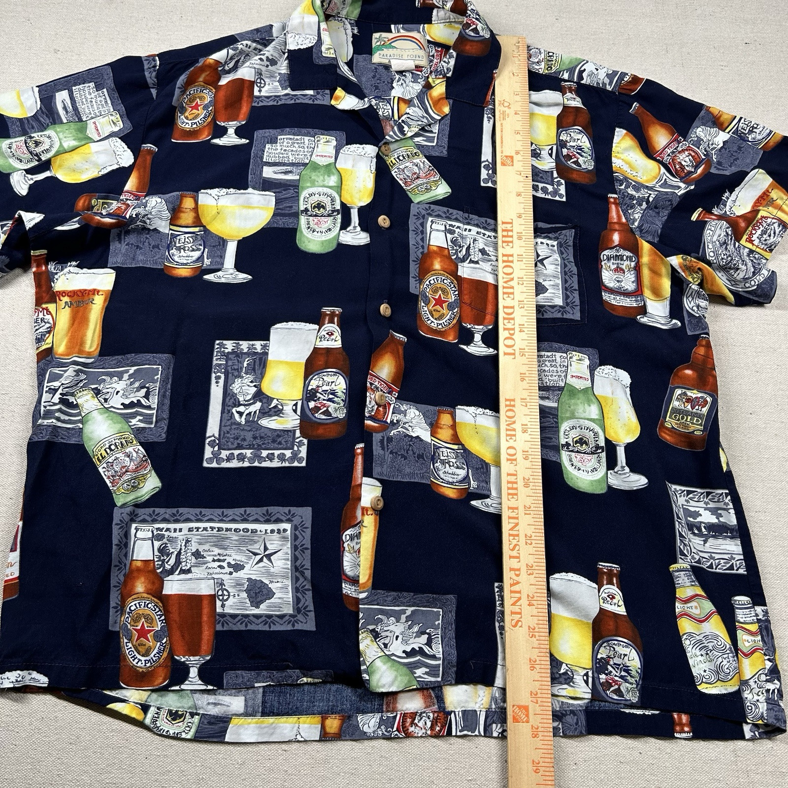 Vintage Paradise Found Shirt Mens XL Hawaiian Aloha Beer Drinking Alcohol Tropic