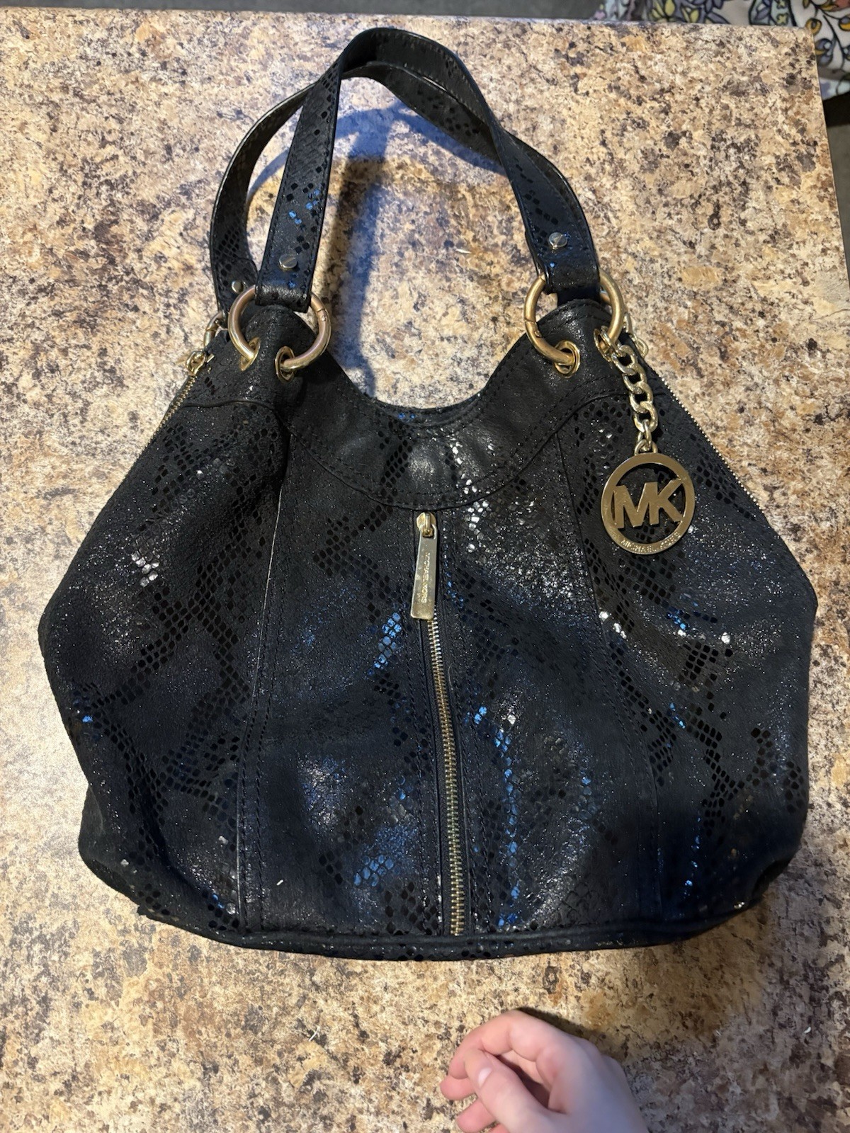 Michael Kors Black python Snakeprint Leather Shou… - image 4