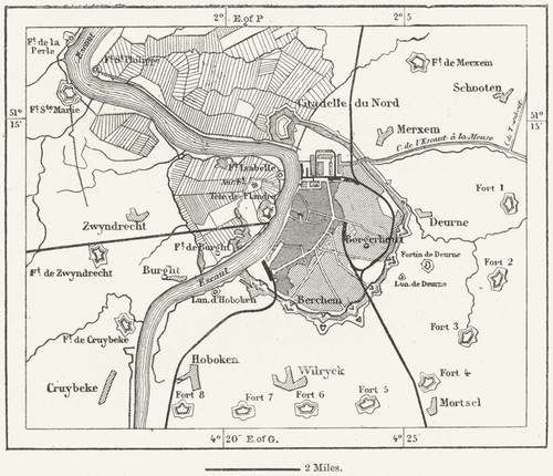 BELGIUM. Antwerp, sketch map c1885 old antique vintage plan chart