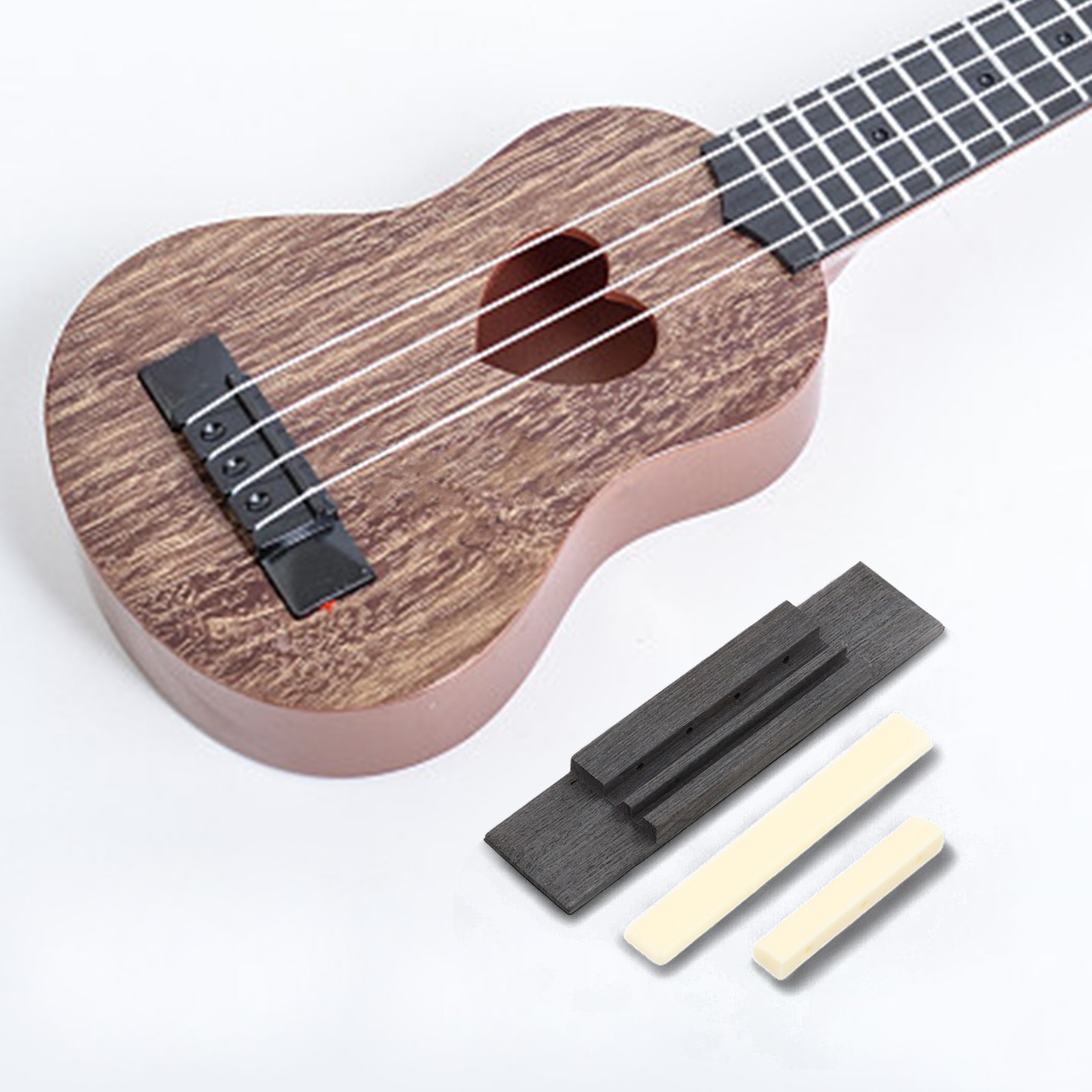 Ukulele Bridge & Nut &Saddle Slotted 3pcs For Guitar Ukulele Parts Kit Set New