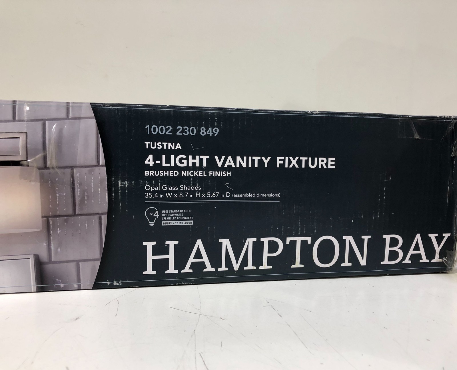 Hampton Bay Tustna 4-Light Brushed Nickel Vanity Light with Opal Glass Shades