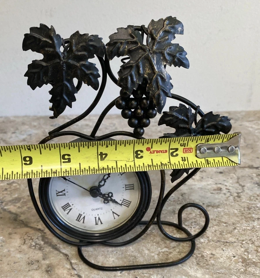 Retro Metal Scrollwork Clock Black Leaves & Grapes Battery-Free Freestanding - Image 4 of 4