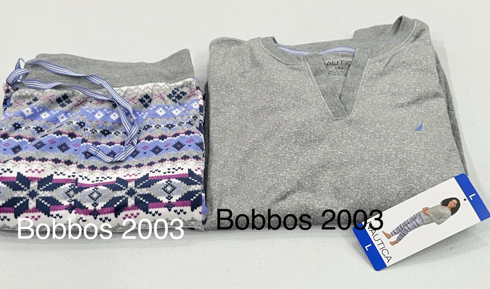 Nautica Women's 2-Piece Fleece Fabric Pajama Set, Gray/Blue, Size L