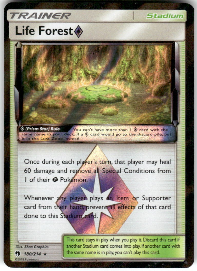 Life Forest ◇ 180/214 Prism Star Rare Lost Thunder Pokemon Holo Lightly Played