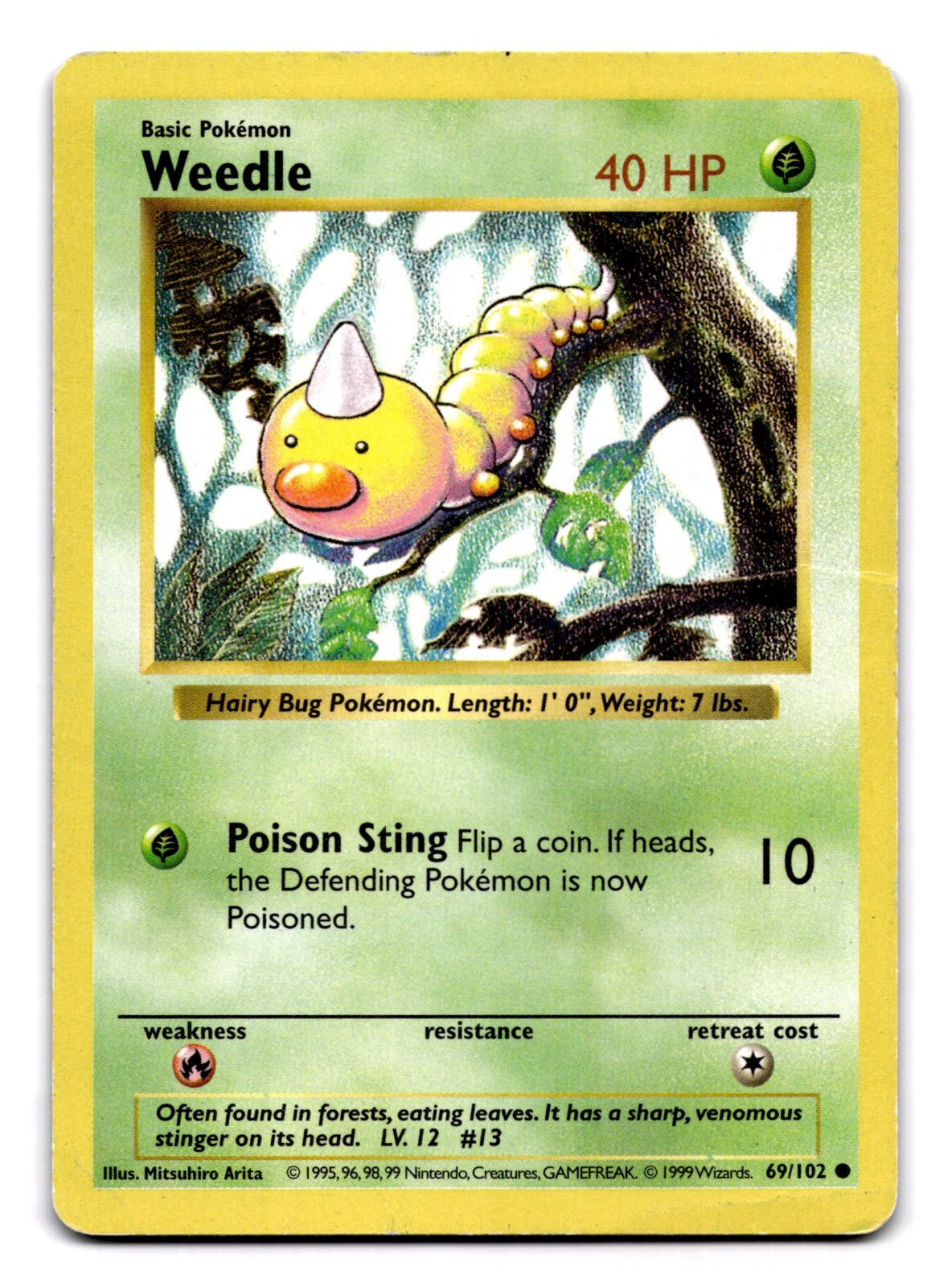 Weedle Unlimited Common Base Set (Shadowless) 069/102 HP 1999