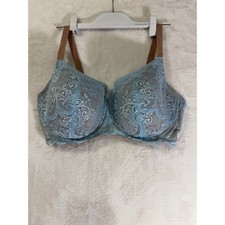 ThirdLove 24/7 Lace Balconette Bra Blue Tan Underwire 42F Floral Mesh Support