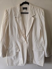 Womens Vtg Soliloquy 100 Silk Ivory Blazer Embroidered Neck/Pockets Elegant S14