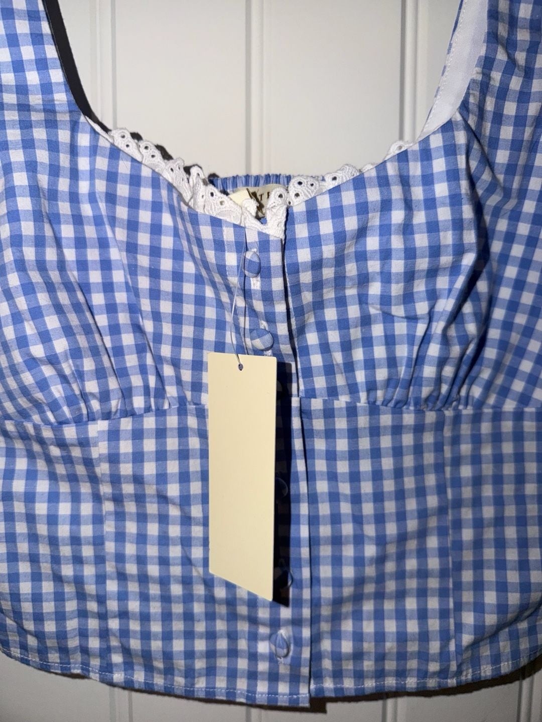 Thirty/The LA Blue Gingham Lace Trim Corset Crop Top Size M, photo 3