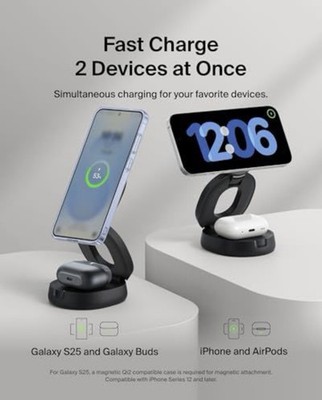 Belkin MagSafe Charger Compatible, 2-in-1 Qi2 Wireless Charging Station 15W. A2