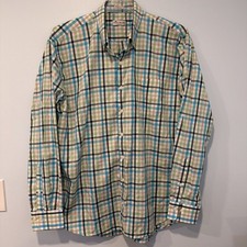 Peter Millar Mens XXL Button Down Shirt Crown Ease Plaid Cotton Long Sleeve Blue