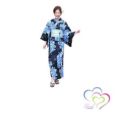 Yukata Set for Women Dark Navy with Blue Camellias 3-Piece Yukata Set Navy