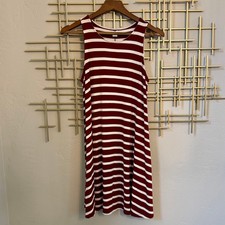 Old Navy Women’s M Burgundy White Striped Swing Dress Sleeveless A Line